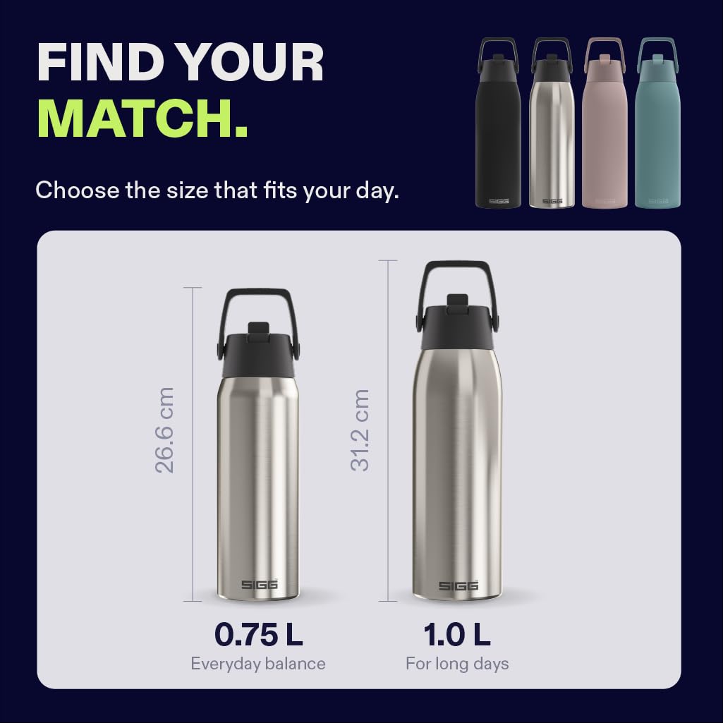 SIGG - Gourde Isotherme - Bouteille Thermos Shield Therm FLIP Brushed - Anti-fuite - Compatible lave-vaisselle - Sans BPA - 90% acier inoxydable recyclé - Argent - 1L