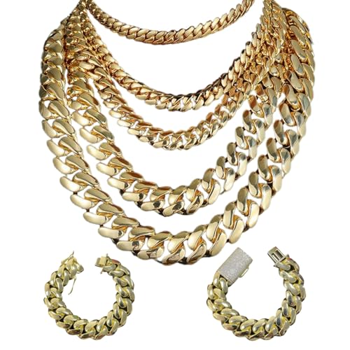 Brass Cuban Link Chain for Men,14K 18K Real Gold Plated Mens Chunky Miami Cuban Chains,10mm 12mm 14mm 16mm 18mm 20mm 22mm,7in 8in 9in Bracelet,16in 18in 20in 22in 24in Necklace