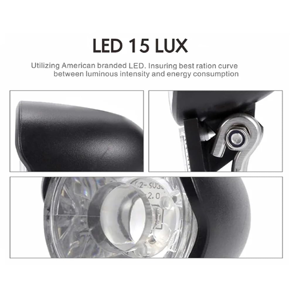 Phare de vélo étanche 15 lux, Lampe LED pour Guidon, feu de sécurité Avant et arrière.