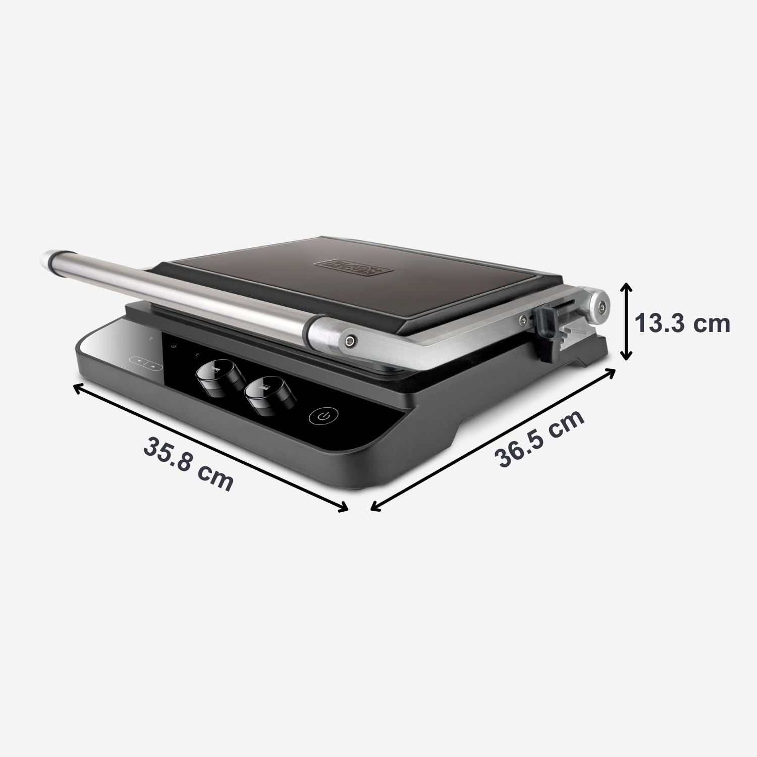 BLACK+DECKER BXGR2000E grill kontaktowy, 2000 W, 2 w 1: gładkie płyty i grill, przygotowywanie mięsa, ryb, warzyw, otwarcia 180º, kontrola temperatury i czasu z wyświetlaczem LCD