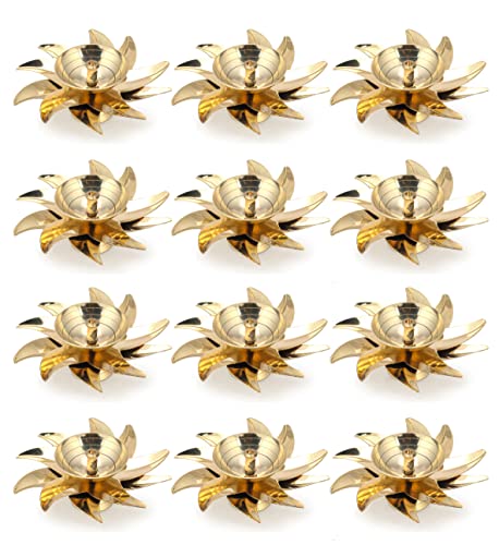 Image of CraftVatika Brass Diyas for Puja Diwali Decoration Diya Oil Lamp Stand /Festive Diya /Diwali Lights (Set of 12)