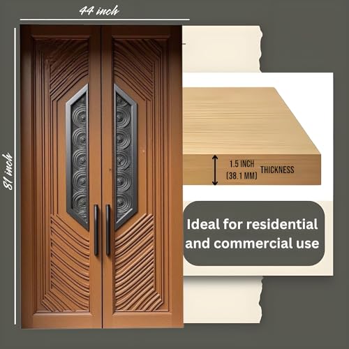 Image of Australian Handicrafts Sagwan Wood Double Door - Designer Hand-Carved Teak Wood Front Gate for Home & Kitchen | Traditional Wooden Main Entrance Door | 81 x 44 x 1.5 Inch | Natural Wood Color
