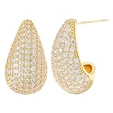 GELVTIC Chunky Gold Hoop Earrings Silver Teardrop Earrings for Women Water Drop Earrings Dupes Lightweight Dangling Earrings Rhinestone Crystal Dangle Earrings Cubic Zirconia Earrings Wedding Bridal