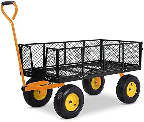 JOINATRE Heavy Duty Steel Garden Cart, Large Utility Cart 1100lbs Capacity 7 CU FT with Removable Sides and Pneumatic Rubber Tires, Flatbed Gardening Cart for Lawn, Yard and Warehouse (Black)