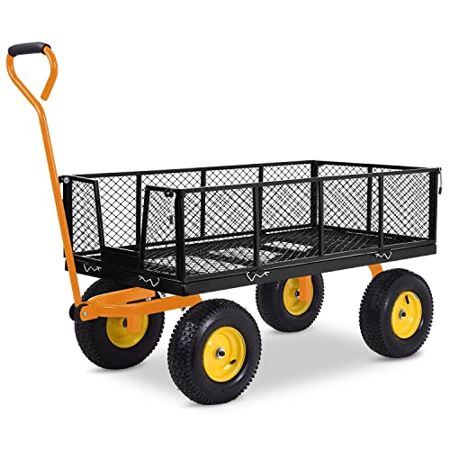 Joinatre Heavy Duty Steel Garden Cart, Large Utility Cart 1100Lbs Capacity 7 Cu Ft With Removable Sides And Pneumatic Rubber Tires, Flatbed Gardening Cart For Lawn, Yard And Warehouse (Black) #TOP30