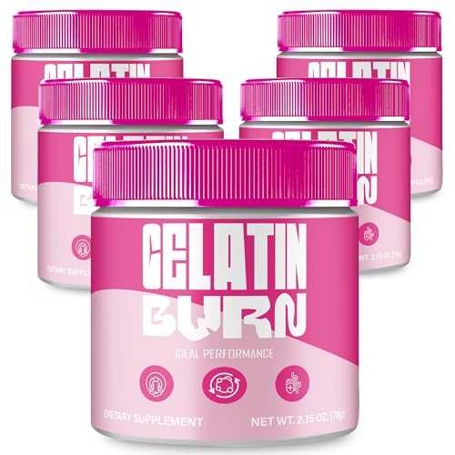 Gelatin Burn Powder, Official GelatinBurn Advanced Formula Powder Supplement – Maximum Strength, All Natural Wellness Energy Support Recovery & Fitness Boosting, Premium Gelatin Burn Reviews (5 Pack)