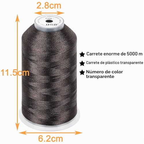Miniatura 2 de New Brothread Conjunto De 2 Poliéster Bordado Máquina Hilo Grande Carrete 5000m Para Todas Las Máquinas De Bordado - Dark Brown