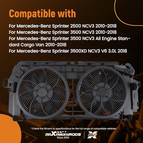 Image of maXpeedingrods Cooling Fans Assembly for Mercedes-Benz Sprinter 2500 NCV3 2010-2018, 3500 2010-2018, 3500XD 2018, 683058068743 MB3113100 9065030001