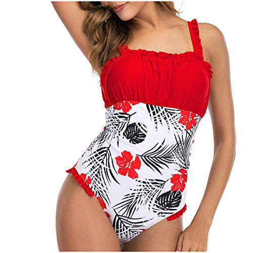 For Sale! Bikini para Mujer Traje De Baño Con Volantes Estampado De Cintura Alta Ropa De Playa Push...