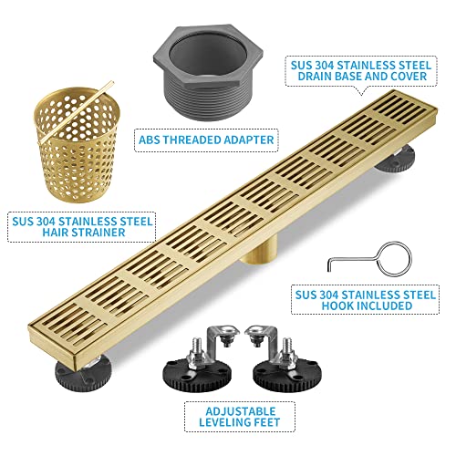 BAUNVB Linear Shower Drain 24 Inch, Professional Brushed SUS-304 Stainless Steel Shower Drain, 51L/Min Fast Drainage Floor Linear Drain, US Standard CUPC Certified, Zirconium Gold, SD-109 by BAUNVB - Image 6