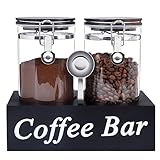 WYTAOHZL 2PCS Glass Coffee Containers with Shelf 54oz Coffee Station Organizer Glass Coffee Bean Storage with Spoon Coffee Canister Set Jars with Airtight Locking Clamp for Coffee Bean Ground Nuts