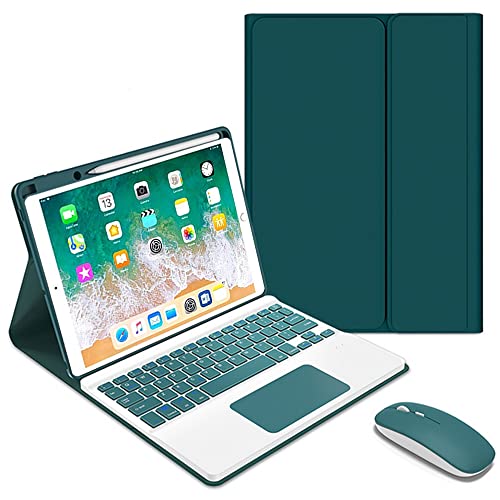 SsHhUu Teclado con Funda para iPad 10.2 9ª 2021/ 8ª 2020/ iPad 7ª 2019/iPad 10.5/ iPad Air 3, Touchpad 7 Colores Teclado Español Ñ Bluetooth Desmontable Folio Slim Case con portalápices, Azul Oscuro