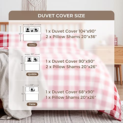 Veeyoo Twin Duvet Cover Cotton - 100% Washed Cotton Buffalo Plaid Duvet Cover Set With Zipper Closure, Extra Soft Breathable Comforter Cover (Red Buffalo Check) #TOP5