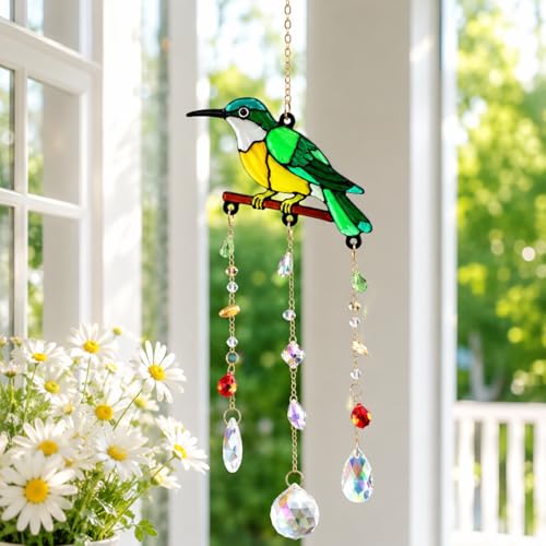 Stained Glass Hummingbird Sun Catcher, Hummingbirds Crystal Suncatcher Hanging Decor for Indoor & Outdoor, Hummingbird Gifts for Women, Girls, Friends, Bird Lovers