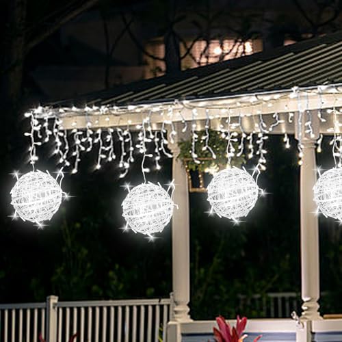 Outdoor Christmas Balls Lights Tree Lights Waterproof, 4 Pack 7.87" LED Hanging Globe Sphere Lights with 8 Lighting Modes Memory Timer Plug for Party Wedding Xmas Porch Patio Garden Yard Decorations by JNOEC - Image 3