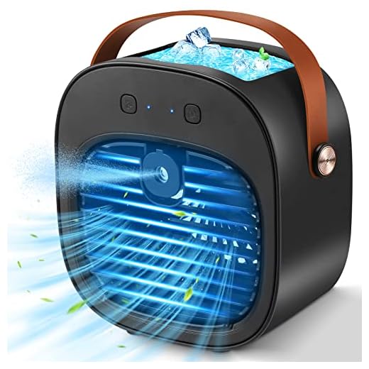 Portable Air Conditioners, 5200mAh Rechargeable Mini Air Conditioner Duration 5-10 hrs, Personal Air Cooler with 3 Speeds, Small Desk Air Conditioner for Bedroom, Office, Outdoor
