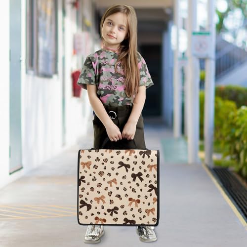 Image of Custom 3 Ring Zipper Binder Leopard Print Bow Pattern Personalized Name 1.5 inch Binders Large Capacity Multi Pockets for School Office Supplies