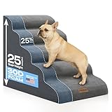 Miorun Extra Wide Dog Stairs for Large Dogs Up to 80lbs, 25' Pet Steps for High Bed with Washable Cover, 5-Step Foam Bed & Couch Ladder for Small Medium Dogs & Senior Cat, Gray