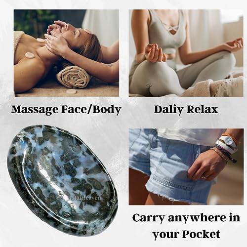 Image of Certified Indigo Gabbro Crystal Thumb Worry Pebbles Stones for Anxiety Stress Relief Massage - AAA Grade Original Healing Gemstone Agate Rubbing Stone for Yoga Meditation Spiritual Reiki Feng Shui