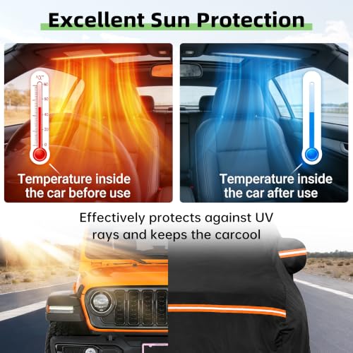 Image of Car Cover for Jeep Wrangler 2-Door 1987-2025 JK JL YJ TJ Sahara,All-Weather Heavy Duty Jeep 2dr Car Cover,Outdoor Full Exterior Cover for Dust, Rain, Snow & UV Protection, with Door Access Zipper