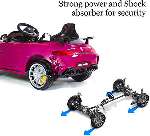 Uenjoy Electric Kids Ride On Car Mercedes Benz AMG GTR Motorized Vehicles with Remote Control, Battery Powered, LED Lights, Wheel Suspension, Music, Horn, TF Card, USB Port, Portable Handle, Pink - Thumbnail 7