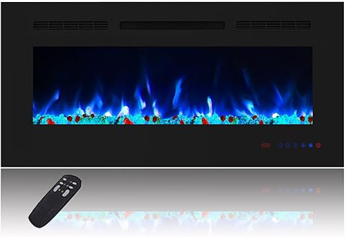 Masarflame Chimenea eléctrica de 36 pulgadas, calentador de chimenea empotrado y de pared, inserto de chimenea silencioso y lineal con color de