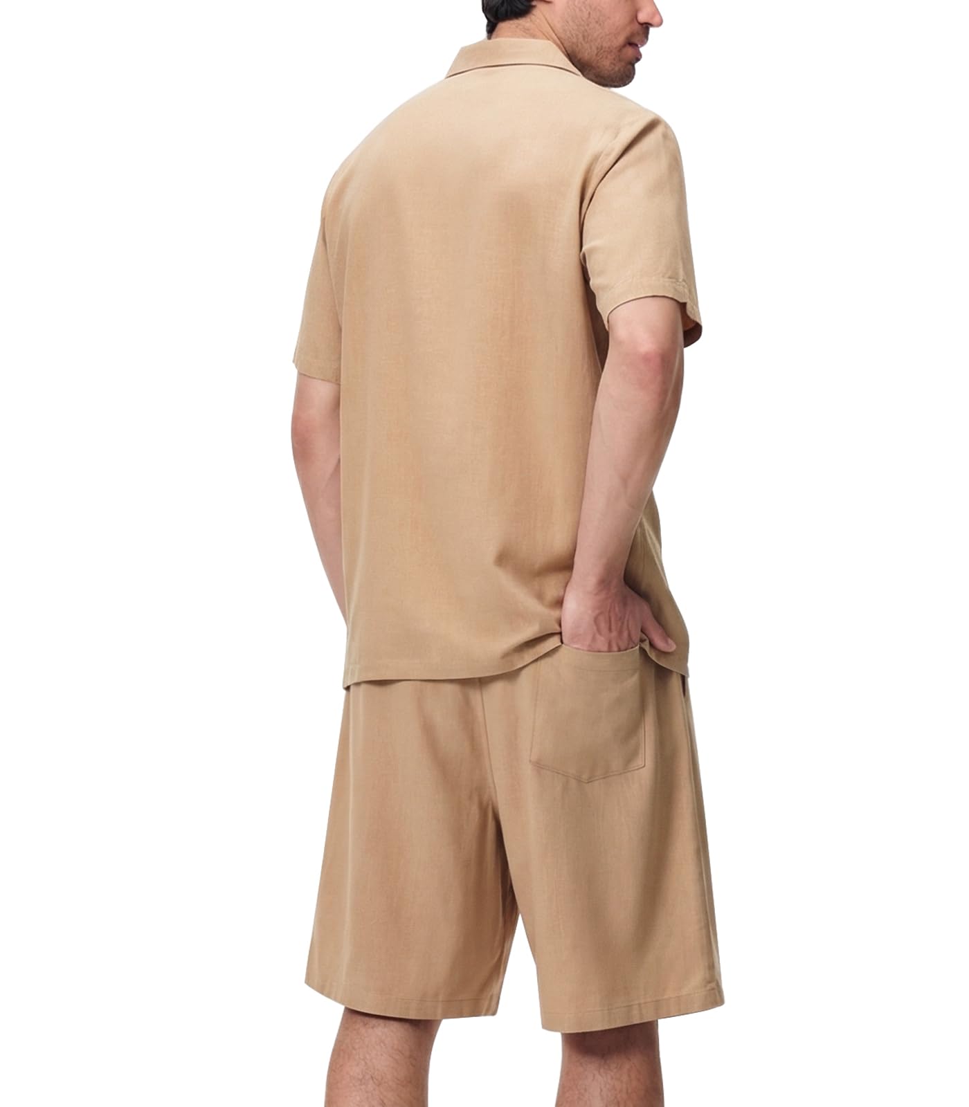 Conjunto Camisa y Pantalones cortos para Hombre Lino Casual Playa Verano 2 Piezas