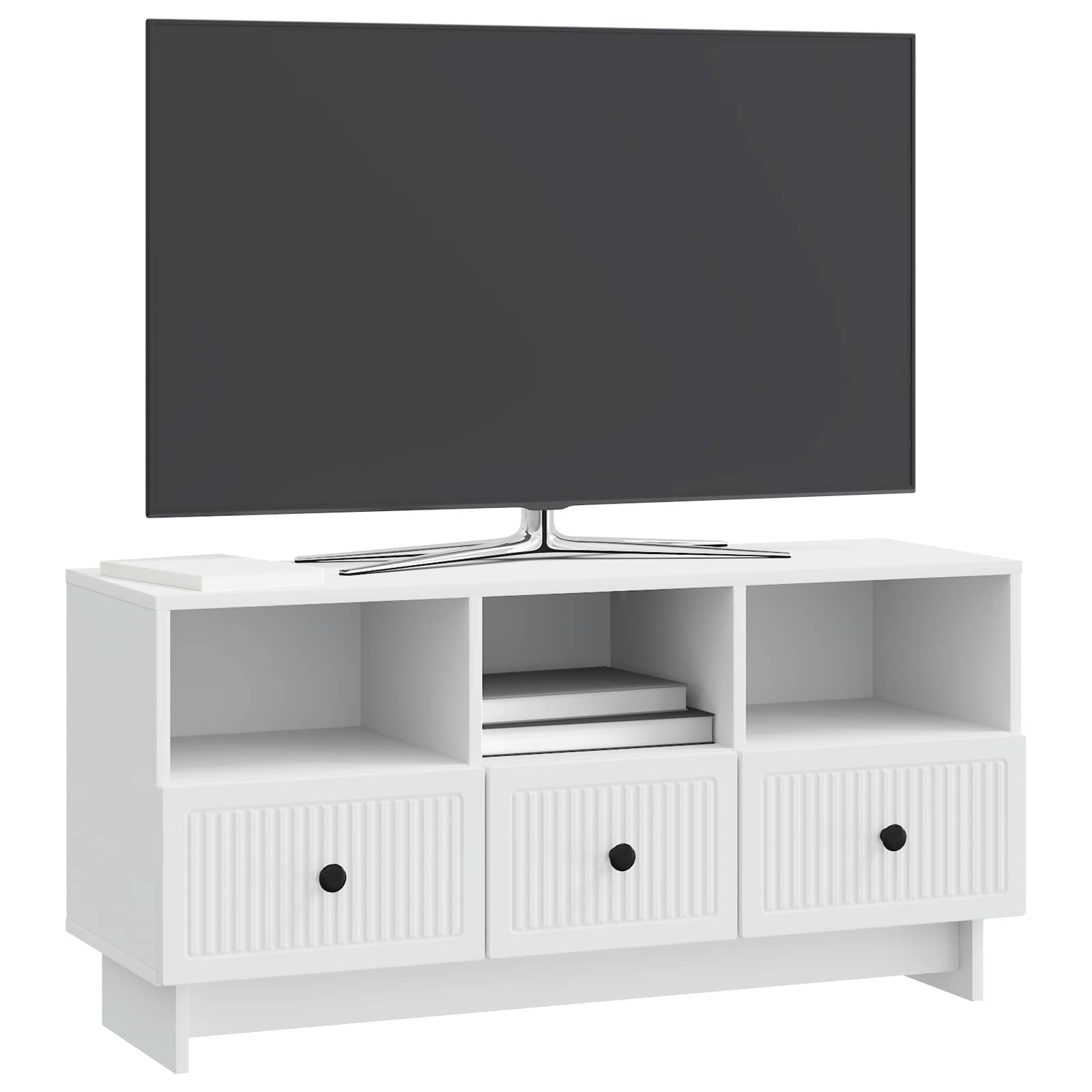 Mobile TV in Legno Ingegnerizzato Bianco 102x34,5x50 cm | Pratico mobiletto per soggiorno con 3 cassetti spaziosi, ideale per organizzare decoder e console da gioco.