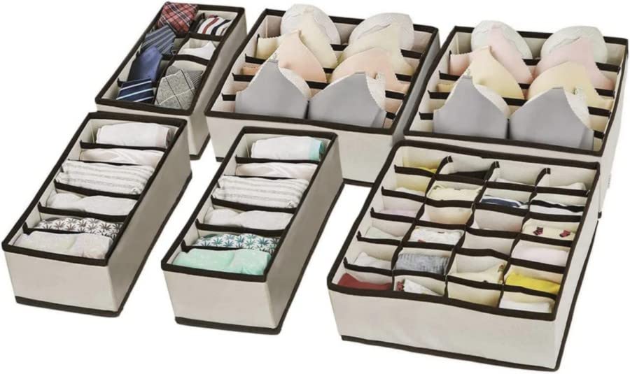 6 Pack Wardrobe Clothes Organizer, Drawer Organizers for Clothing, Foldable & Washable Underwear Drawer Organizer Dividers, Closet Organizers and Storage for Clothes, Socks, Underwear