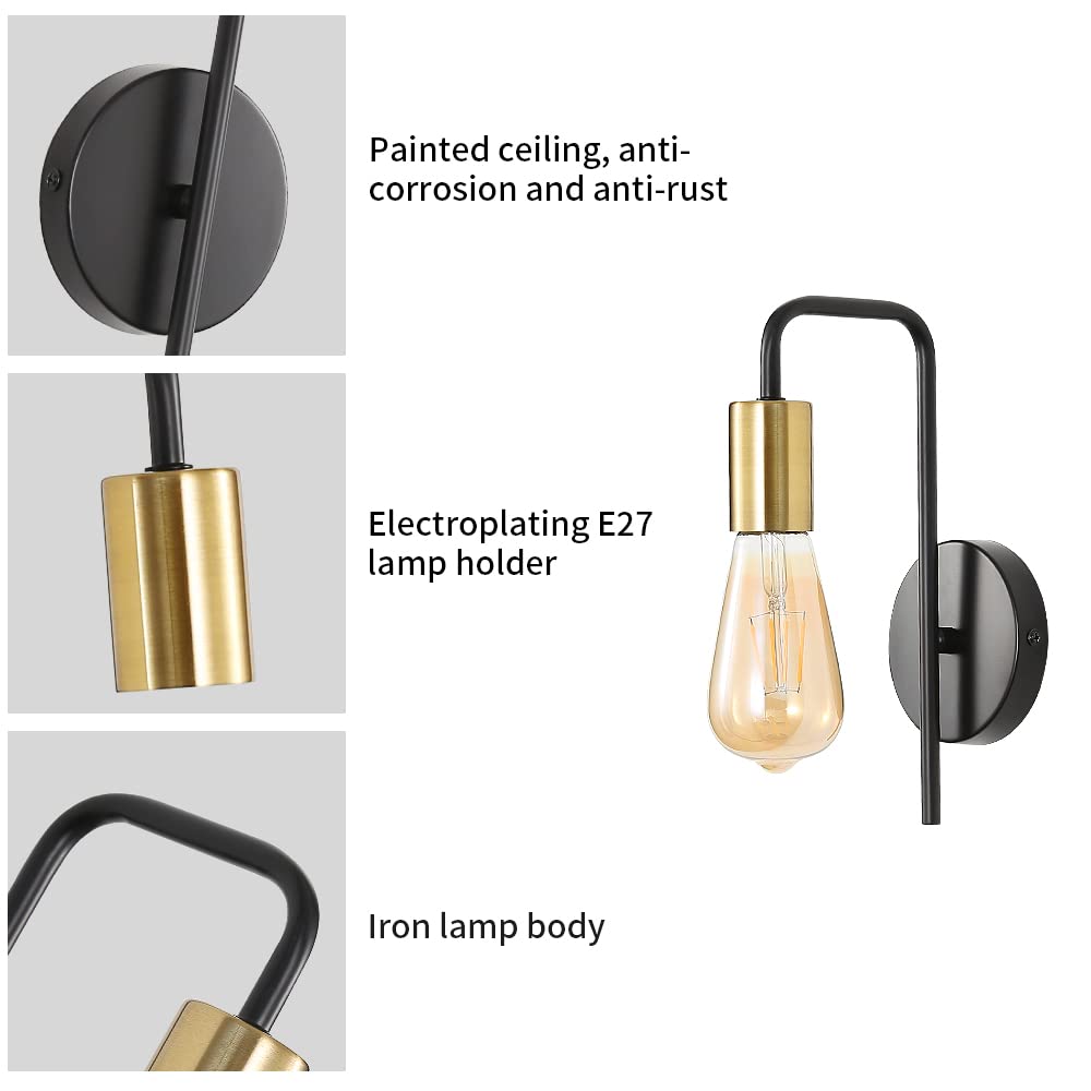 Osairous Apliques de Pared 2 Packs, Lámpara de Pared Industria Vintage, Lámpara de Hierro Retro Negro para Interior Pasillos Sótanos Bares, IP20, E27, Max 40W, Sin bombilla