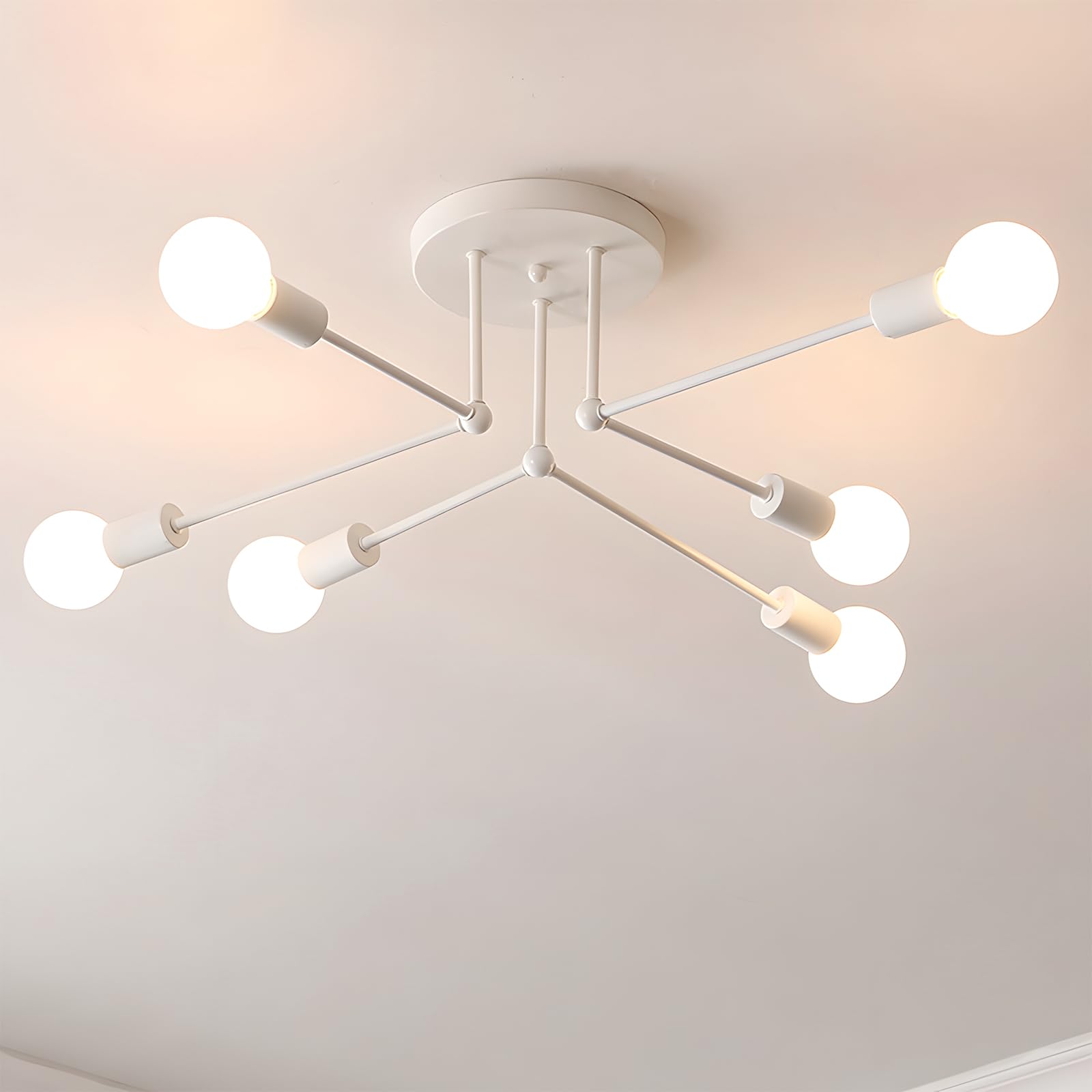 ZTWLEED Ceiling Light Vintage 6 Bulbs Industrial Ceiling Lamp White Ceiling Lamp E27 Shape Adjustable Chandelier Retro Sputnik Ceiling Light for Living Room Bedroom (Without Bulb)