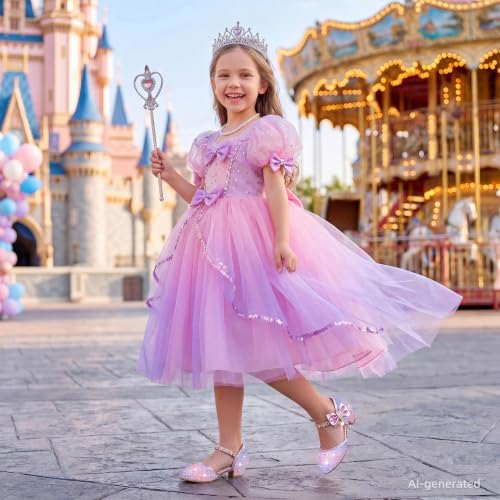 Image of Motasha Sparkly Girls Dress Shoes Kids High Heels Toddler to Big Kid | Glitter Closed Toe, Rhinestone Bow Straps, Hook-and-Loop Closure, Low Heel, Anti-Slip Outsole for Wedding Birthday Parties