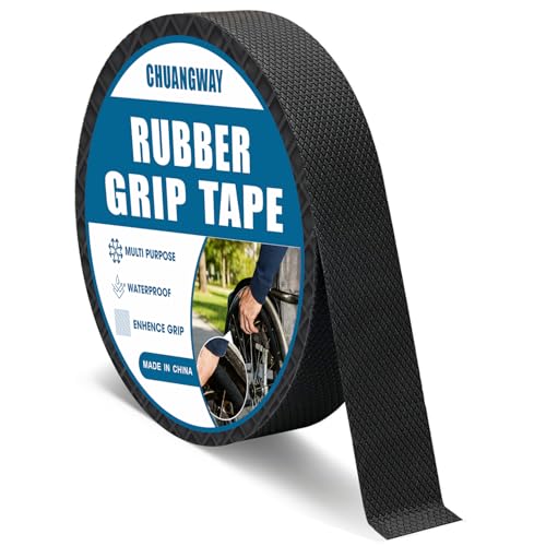 Black Rubber Grip Tape 1 Inch x 20 Ft Non-Abrasive Anti-Slip Tape for Handrails Strong Adhesive Waterproof Heat Resistant Handlebar Wrap Cushion Grip for Tools Stairs Bicycle Handle (1inch X 20ft)