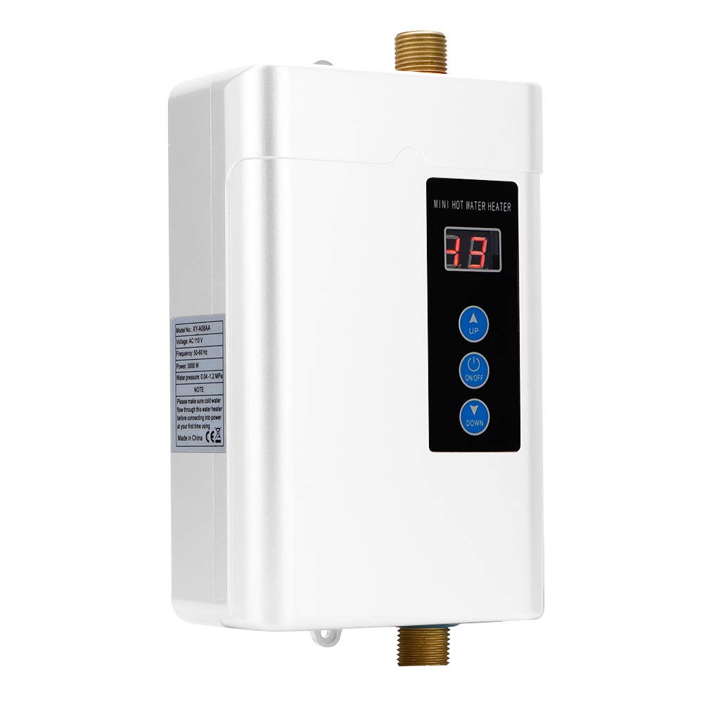 Calentador de Agua Instantáneo, Mini Pantalla Táctil LCD Calentador de Agua eléctrico sin Tanque Calentador de Agua de Control Remoto Máquina de Calentamiento de Agua para El Hogar(Blanco UE 4000W)