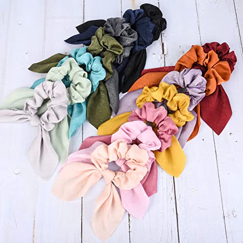 Image of 14 PCS Bow Hair Scrunchies Bunny Ears Silk Scrunchies Hair Ties Bobbles Elastic Hair Ties Ropes Ponytail Holder Hair Accessories for Women