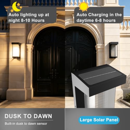 Image of Lightdot 2-Pack Square Solar Wall Lights, Dusk to Dawn with Remote Control | 3000K Warm White 300LM Waterproof Solar Exterior Lamp for Yard, Walkway, Garage, Fence