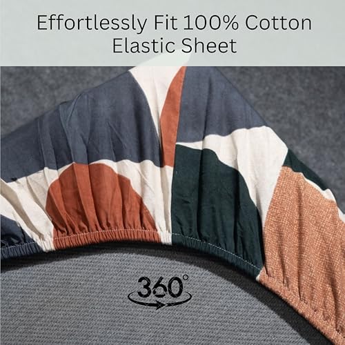 Image of Amazon Brand - Umi Cotton Fitted Bedsheet, Queen Size 78x60 Inches, Elastic Fit Bed Sheet, 10 Inch Deep Pocket, Soft Breathable Bedding, Durable Easy Care, with Pillow Cover-Rustic Geometry
