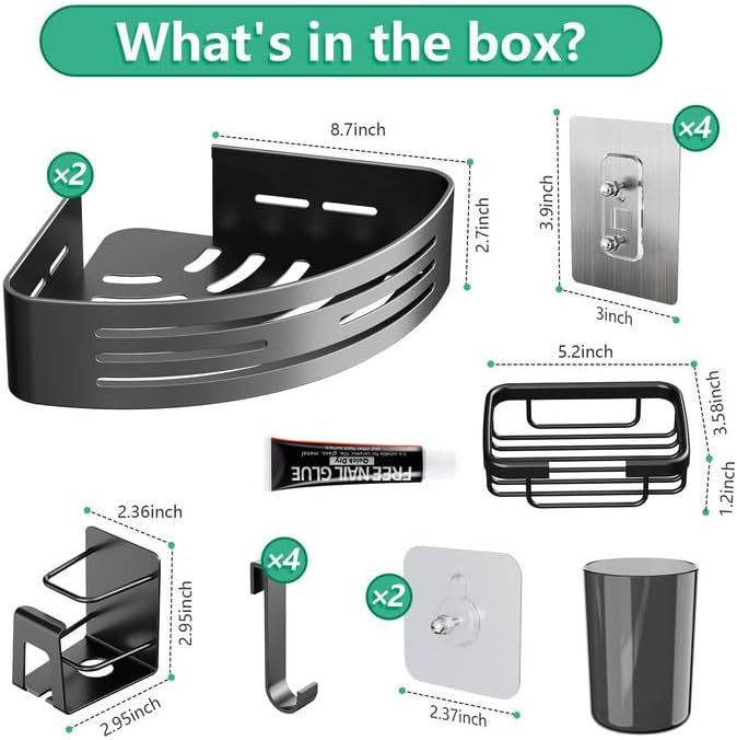 Miniatura 5 de Organizador de ducha esquinero de 4 unidades, organizador de ducha sin perforaciones con soporte para jabón y soporte para cepillo de dientes con