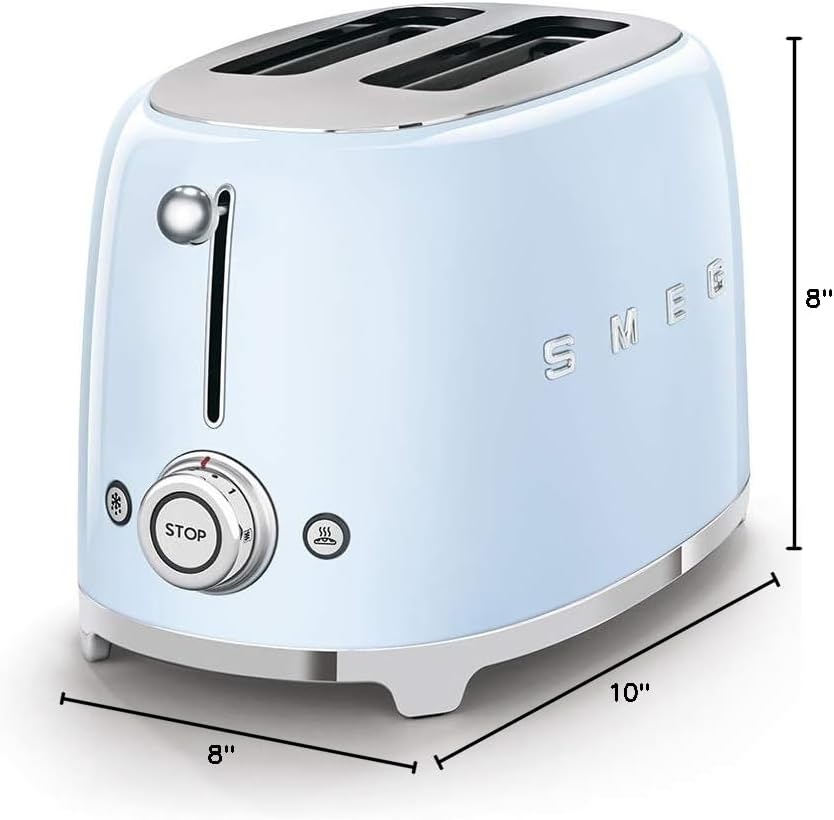 SMEG 2 Slice Toaster and Sandwich Rack Combo, Pastel Blue
