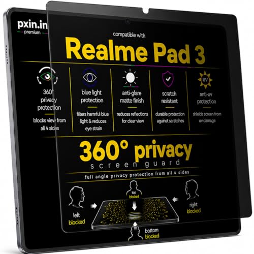 Image of Pxin 360 Pro Privacy Screen guard compatible with Realme Pad 3 | Anti Glare | Anti UV | Anti Blue | Anti Reflection | Privacy Filter | Unbreakable Build