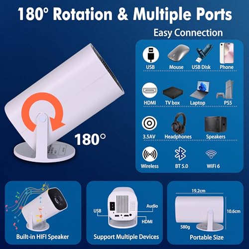 Retroprojecteur 4K Videoprojecteur Projecteur Video Mini Portable WiFi 6 Bluetooth Portatif Projector TV Telephone Mur Retroprojo Plafond Connecté avec Android 11 Film Ultra HD + Support de Téléphone – Image 6