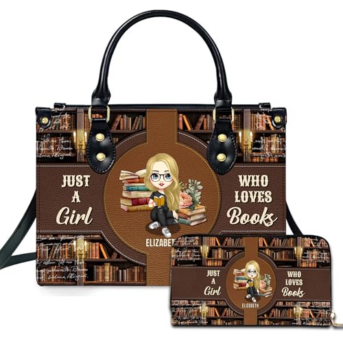 Personalized Book Lover Leather Bag, Just A Girl Who Loves Book Handbag With Name, Books Purse, Gifts For Readers, Writer