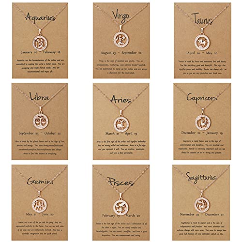 Qinday 1 PC Twelve Constellation Pendant Necklace, Hollow Animal Shape Chain Horoscope Necklace for Women Girls Jewelry, 12 Constellation Necklace (Aries)