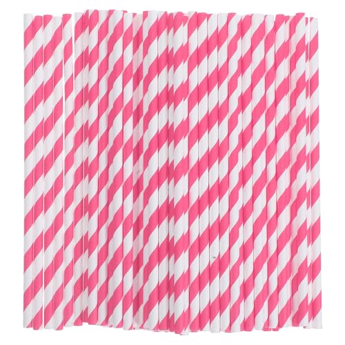 Abaodam 100 pitillos desechables de papel rayados rosas 20 cm miniatura 1