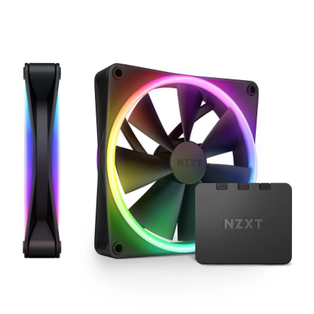 NZXT F140 RGB Duo Twin Pack - RF-D14DF-B1-2 ventole RGB a due lati da 140 mm con controller – 20 LED indirizzabili individualmente – Flusso d'aria e pressione statica bilanciati – Nero