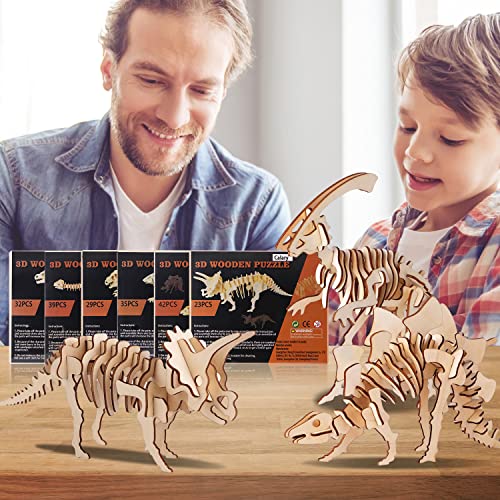 calary 3D Wooden Puzzle Simulation Animal Dinosaur Assembly DIY Model Toy for Kids and Adults,Set of 6 - Thumbnail 3