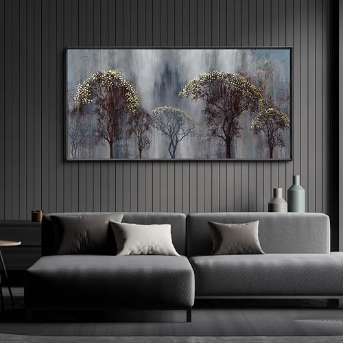 KLAKLA Gold and Brown Wall Art for Living Room, Bedroom and Office - Landscape Tree Paintings - Versatile Wall Decor Pictures for Bedroom and Artwork for Wall 20×40IN
