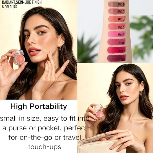 PHOFAY 3-in-1 Flush Balm,Mousse Blush & Lipstick GlossâSoft Silky Texture - 5