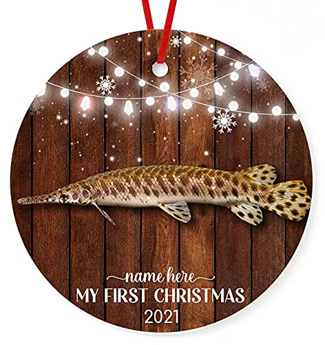 Prezzy Personalized Ornament First Christmas 2021 Spotted Gar Ornament Christmas Tree White Ceramic Circle Ornament