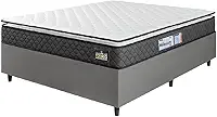 Cama Box Casal Queen Colchão Espuma D33 Pillow Top Millenium 158x198x57cm Suede Cinza/Branco Hellen – Suporta Até 120 Kg Por Pessoa